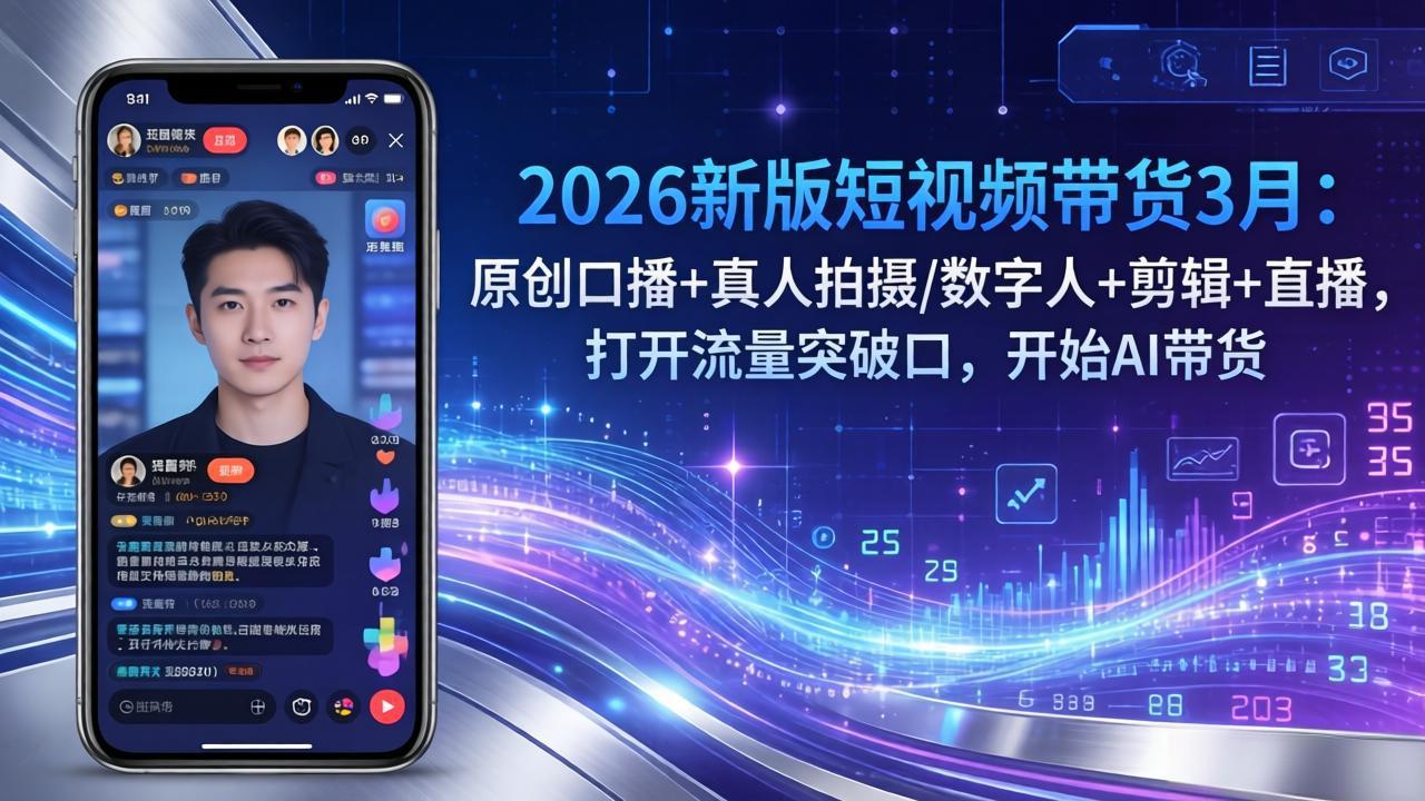 2026新版短视频带货3月：原创口播+真人拍摄/数字人+剪辑+直播，打开流量突破口，开始AI带货-悦享网