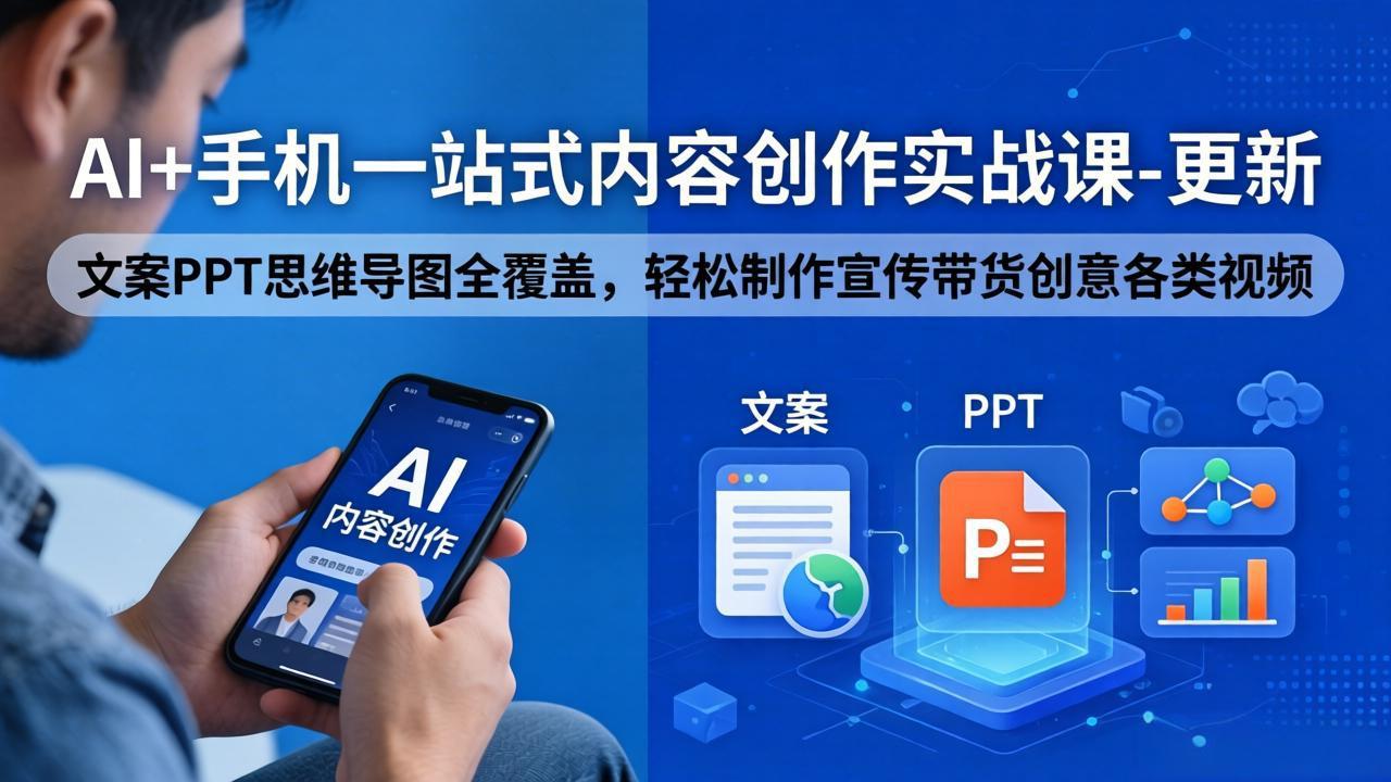 AI+手机一站式内容创作实战课-更新，文案PPT思维导图全覆盖，轻松制作宣传带货创意各类视频-悦享网