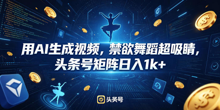 用AI生成视频，禁欲舞蹈超吸睛，头条号矩阵日入1k+-悦享网