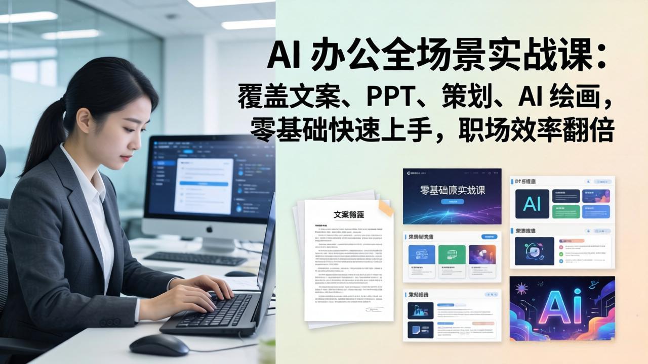 AI 办公全场景实战课：覆盖文案、PPT、策划、AI 绘画，零基础快速上手，职场效率翻倍-悦享网