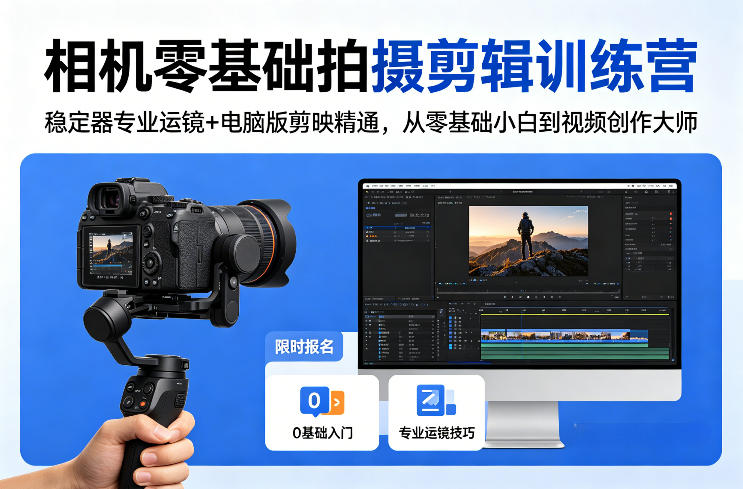相机零基础拍摄剪辑训练营：稳定器专业运镜+电脑版剪映精通，从零基础小白到视频创作大师-悦享网