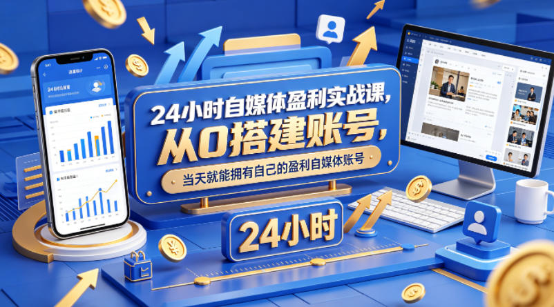 24小时自媒体盈利实战课，从0搭建账号，当天就能拥有自己的盈利自媒体账号-悦享网