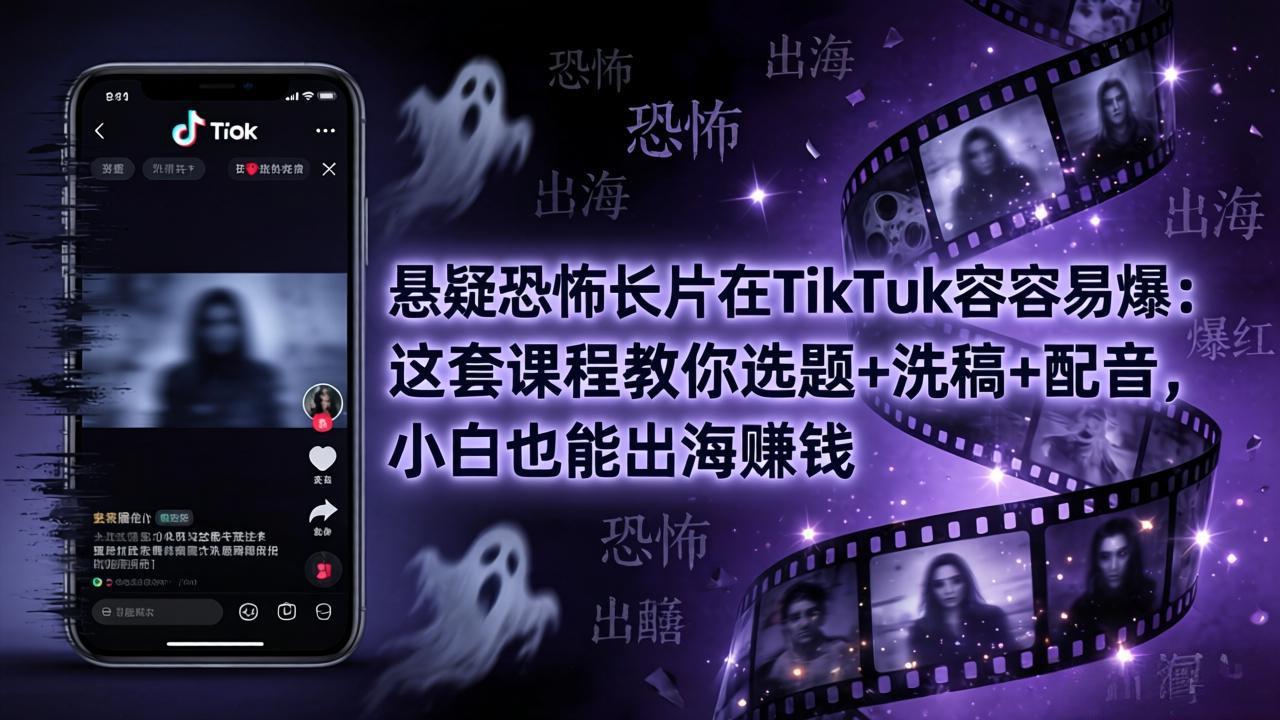 悬疑恐怖长片在TikTok最容易爆：这套课程教你选题+洗稿+配音，小白也能出海赚钱-悦享网