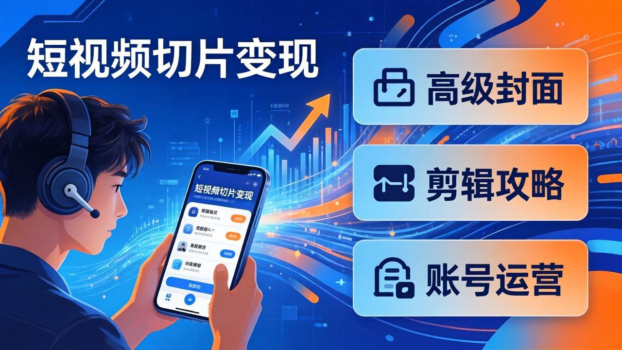 短视频切片变现速成班2.0：高级封面+剪辑攻略+账号运营，0基础小白快速入局副业-悦享网