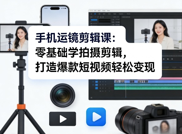 手机运镜剪辑课：零基础学拍摄剪辑，打造爆款短视频轻松变现-悦享网