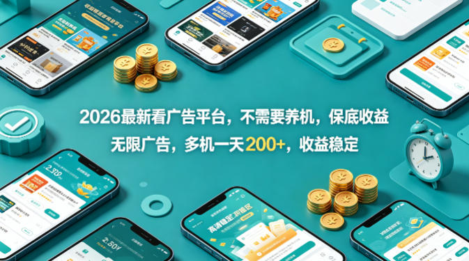 2026最新看广告平台，不需要养机，保底收益，无限广告，多机一天200+，收益稳定【揭秘】-悦享网