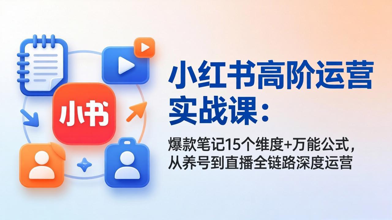 小红书高阶运营实战课：爆款笔记15个维度+万能公式，从养号到直播全链路深度运营-悦享网