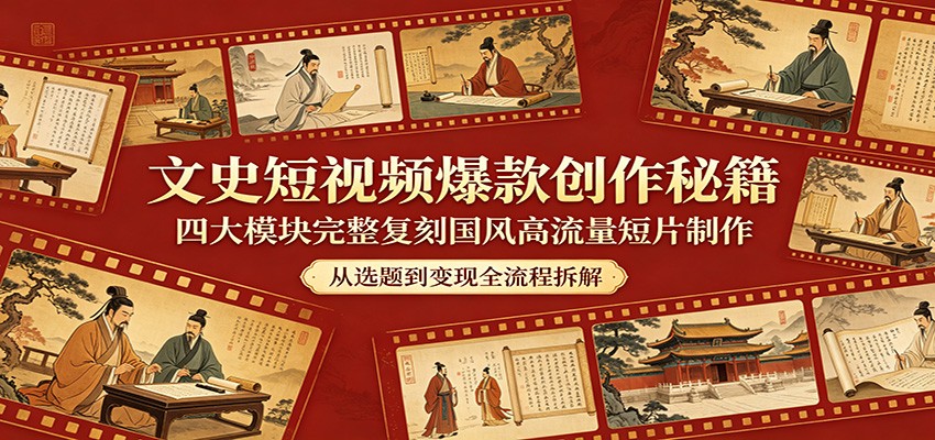 文史短视频爆款创作秘籍：四大模块完整复刻国风高流量短片制作-悦享网
