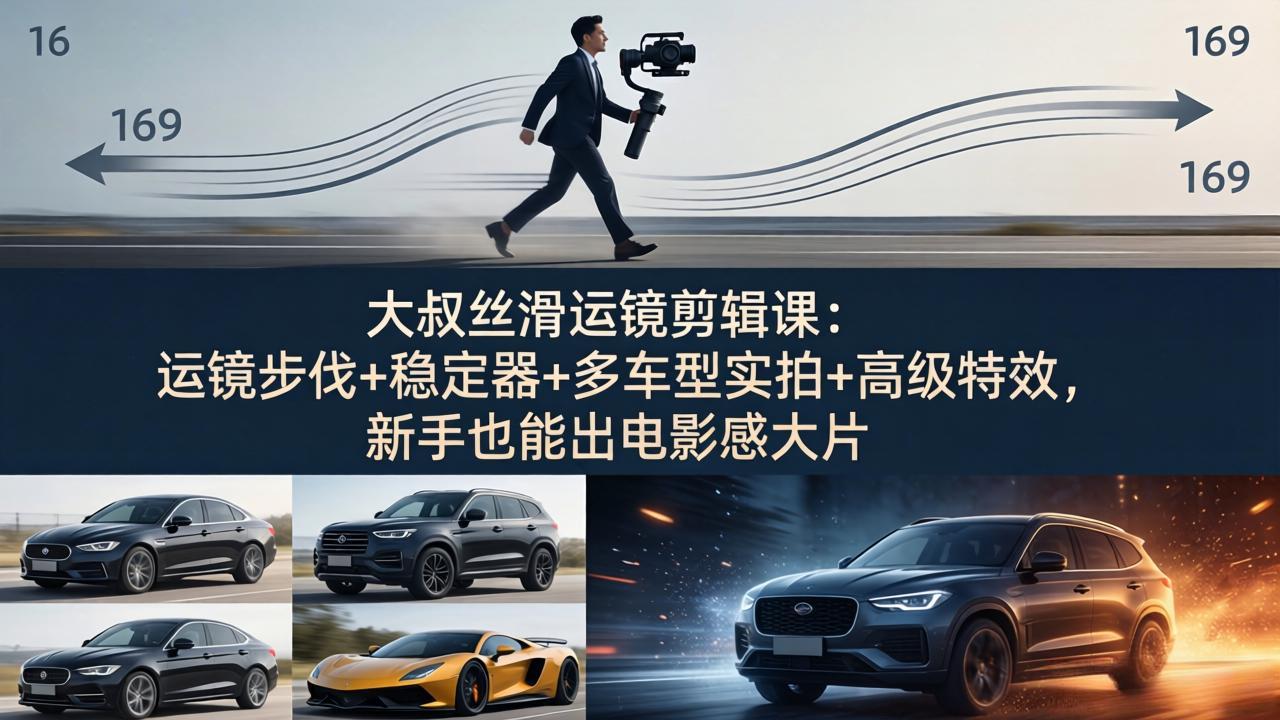 大叔丝滑运镜剪辑课：运镜步伐+稳定器+多车型实拍+高级特效，新手也能出电影感大片-悦享网