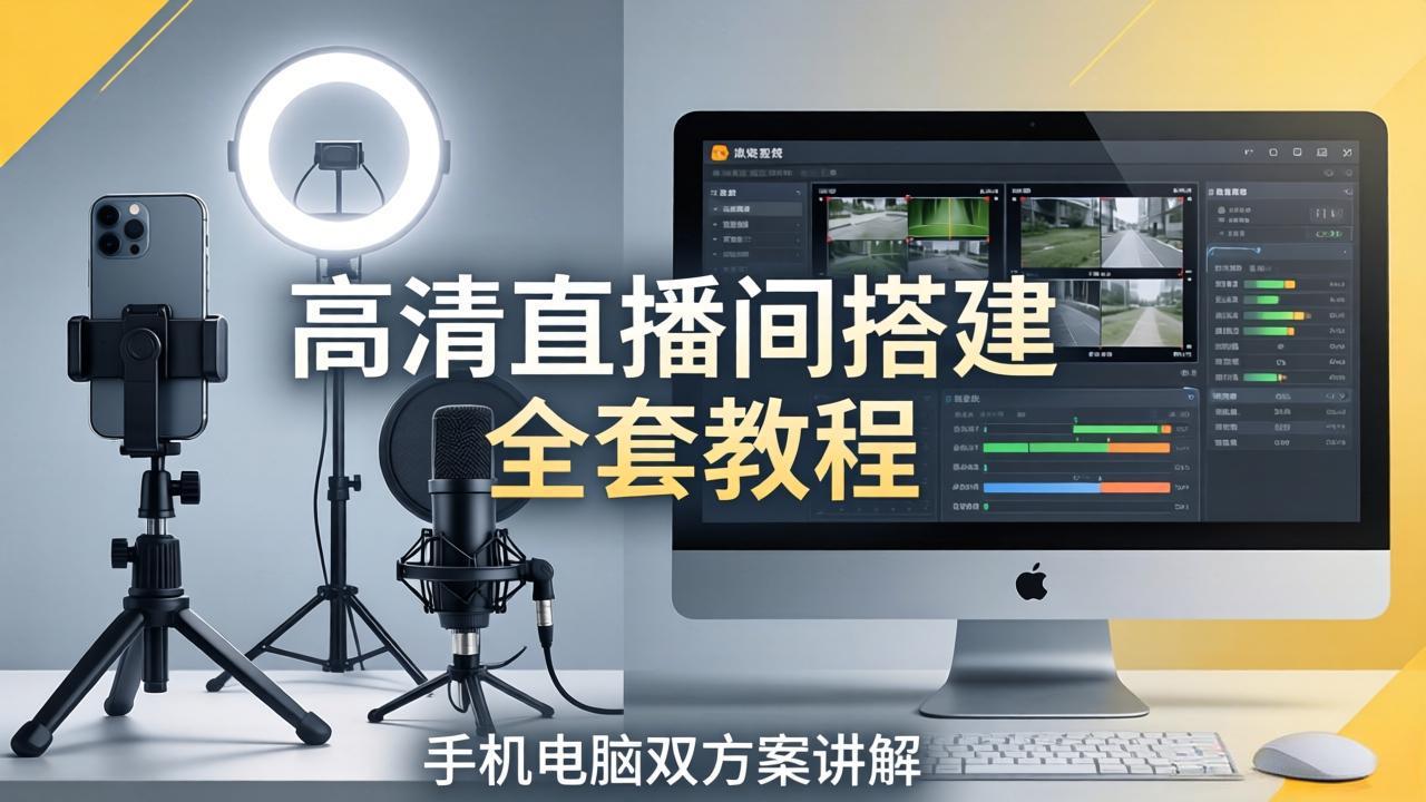 高清直播间搭建全套教程，手机电脑双方案讲解，设备选型调试多机位实操教学-悦享网