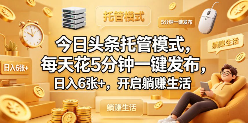 今日头条托管模式，每天花5分钟一键发布，日入6张+，开启躺賺生活【揭秘】-悦享网