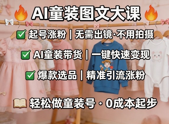 AI童装图文剪辑，某社群童装图文大课，起号涨粉、AI童装带货、爆款选品，无需出镜和拍摄-悦享网