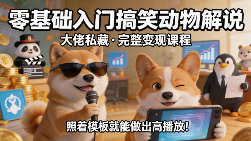 零基础入门搞笑动物解说，大佬私藏完整变现课程，照着模板就能做出高播放-悦享网