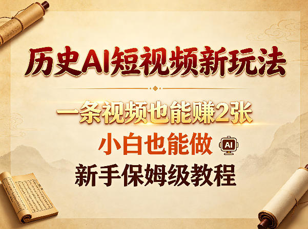 历史AI短视频新玩法，一条视频也能賺2张，小白也能做，新手保姆级教程-悦享网