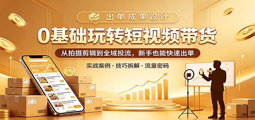 0基础玩转短视频带货：从拍摄剪辑到全域投流，新手也能快速出单-悦享网
