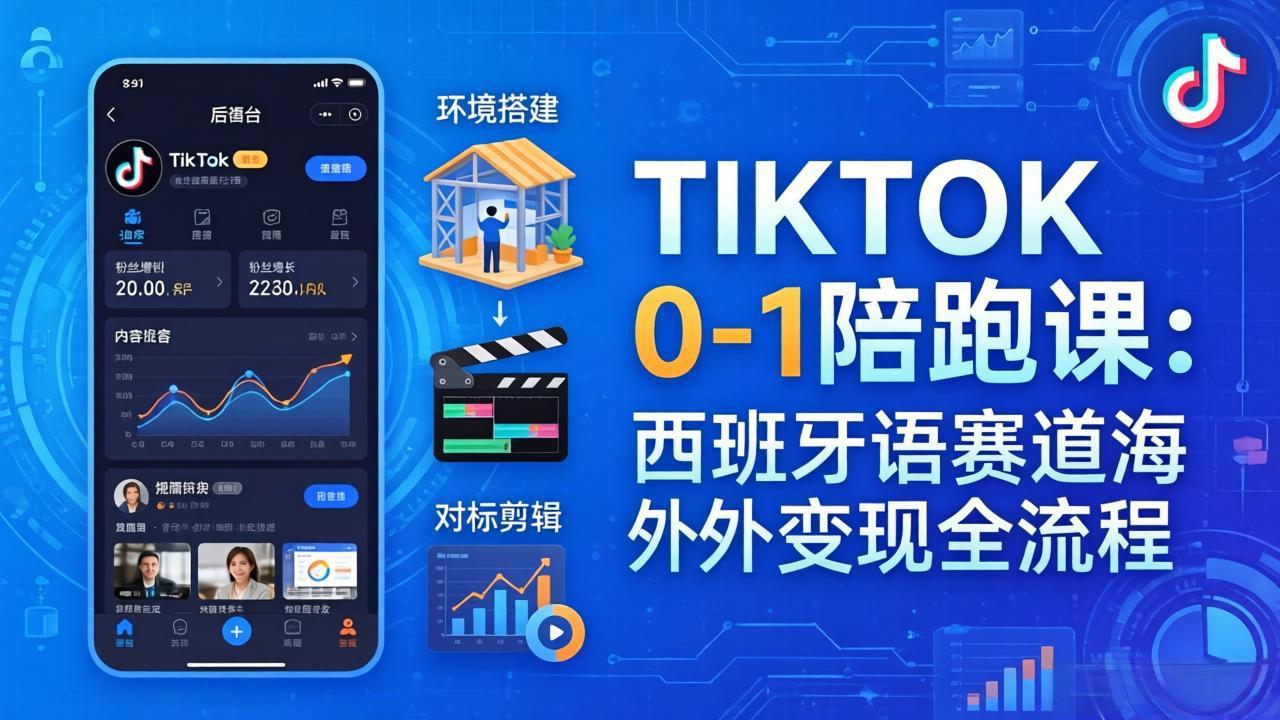 TIKTOK 0-1 陪跑课：从环境搭建到刷对标剪辑，西班牙语赛道海外变现全流程-悦享网