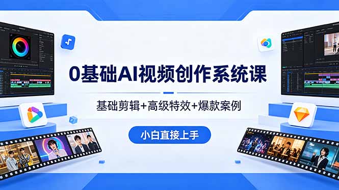 0基础AI视频创作系统课，基础剪辑+高级特效+爆款案例，小白直接上手-悦享网