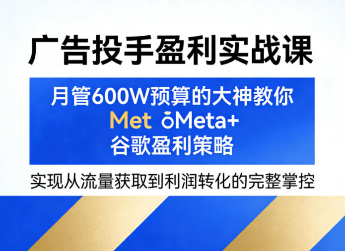 广告投手盈利实战课，月管600W预算的大神教你Meta+谷歌盈利策略，实现从流量获取到利润转化的完整掌控-悦享网