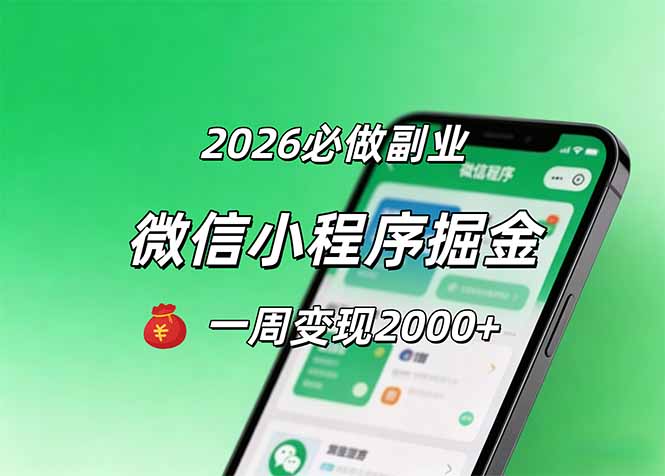 2026微信小程序掘金，简单好上手，一周变现2000+-悦享网