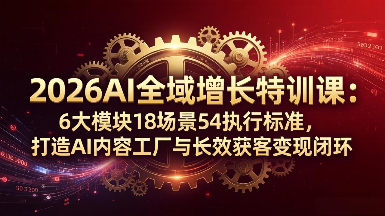 2026AI全域增长特训课：6大模块18场景54执行标准，打造AI内容工厂与长效获客变现闭环-悦享网