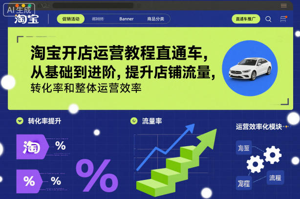 淘宝开店运营教程直通车，从基础到进阶，提升店铺流量，转化率和整体运营效率(更新26年3月)-悦享网