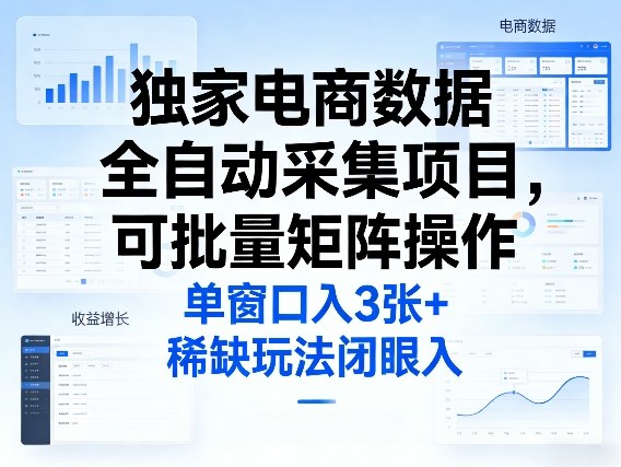 独家电商数据全自动采集项目，可批量矩阵操作，单窗口日入3张+，稀缺玩法闭眼入【揭秘】-悦享网