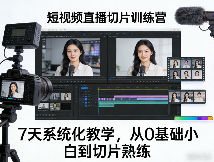 短视频直播切片训练营，7天系统化教学，从0基础小白到切片熟练-悦享网