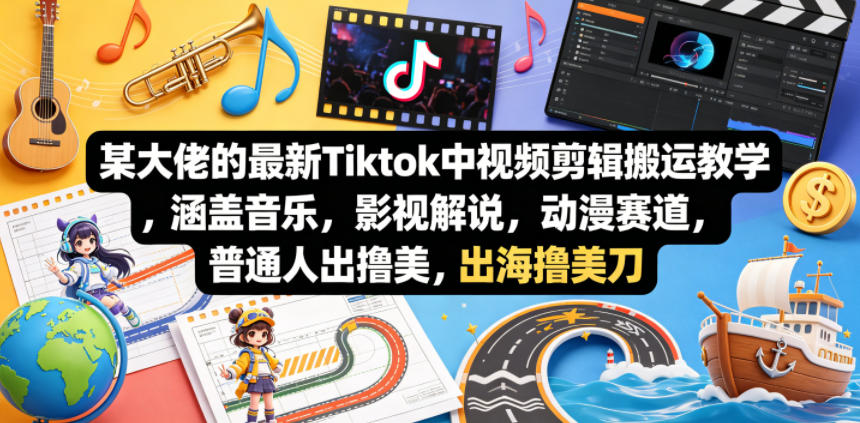 某大佬的最新Tiktok中视频剪辑搬运教学，涵盖音乐，影视解说，动漫赛道，普通人出海撸美刀-悦享网