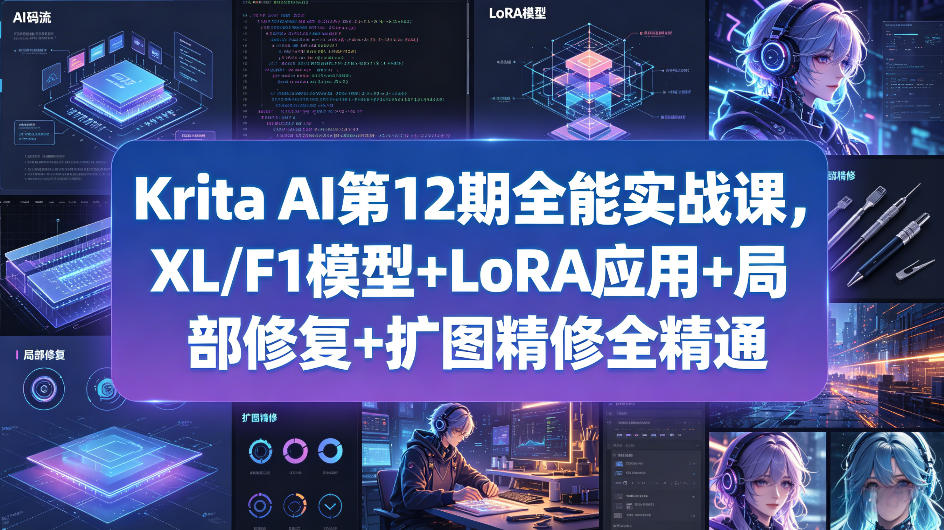 Krita AI第12期全能实战课，XL/F1模型+LoRA应用+局部修复+扩图精修全精通-悦享网