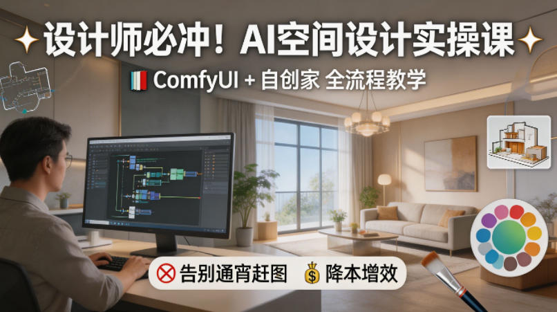 设计师必冲！AI空间设计实操课，ComfyUI+自创家全教学，告别通宵赶图，降本增效-悦享网