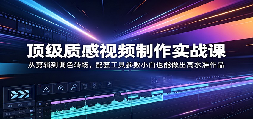 顶级质感视频制作实战课：从剪辑到调色转场，配套工具参数小白也能做出高水准作品-悦享网