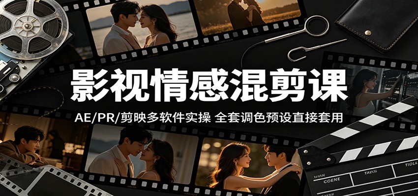 影视情感混剪课：AE/PR/剪映多软件实操，全套调色预设直接套用-悦享网