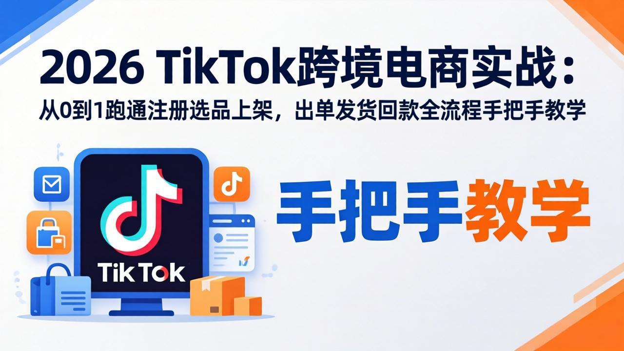 2026TikTok跨境电商实战：从0到1跑通注册选品上架，出单发货回款全流程手把手教学-悦享网