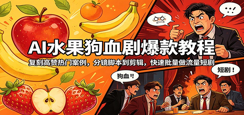 AI水果狗血剧爆款教程：复刻高赞热门案例，分镜脚本到剪辑，快速批量做流量短剧-悦享网