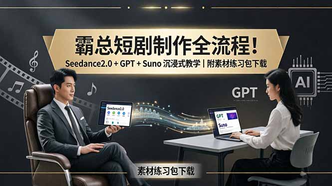 霸总短剧制作全流程！Seedance2.0 + GPT + Suno 沉浸式教学｜附素材练习包下载-悦享网