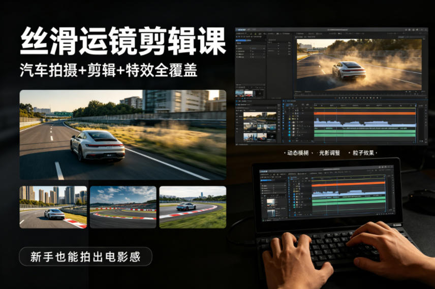 大叔丝滑运镜剪辑课，汽车拍摄+剪辑+特效全覆盖，新手也能拍出电影感-悦享网