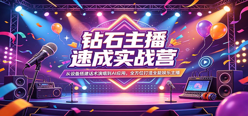 钻石主播速成实战营：从设备搭建话术演唱到AI应用，全方位打造全能娱乐主播-悦享网