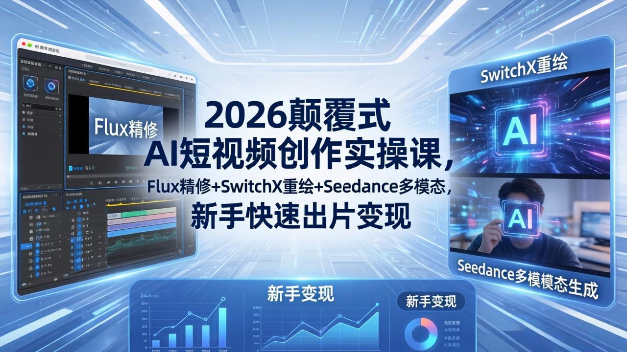 2026颠覆式 AI短视频创作课-5月更新，Flux精修+SwitchX重绘+Seedance多模态，新手快速出片变现-悦享网
