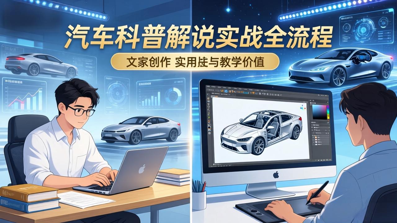 抖音汽车科普解说实战：文案+动画+画面处理+去水印全流程，打造专业汽车科普视频-悦享网