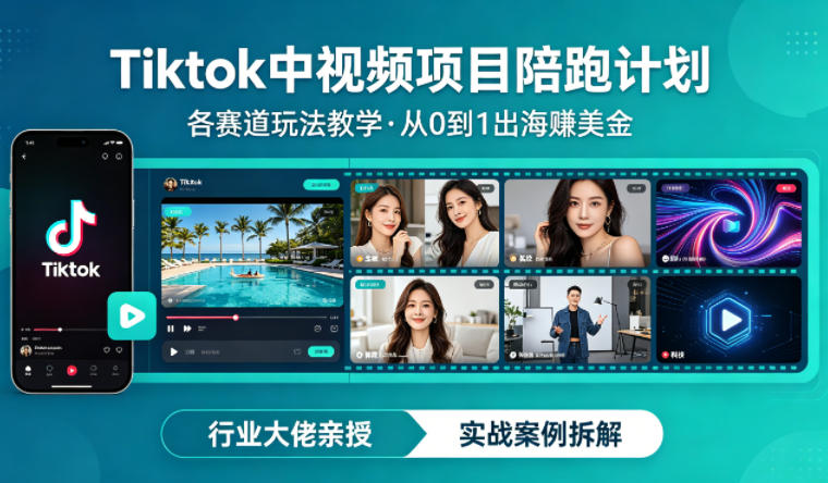 某大佬的Tiktok中视频项目陪跑，涵盖TK各个赛道玩法教学，从0到1出海賺美金-悦享网