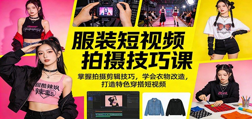 服装短视频拍摄技巧课：掌握拍摄剪辑技巧，学会衣物改造，打造特色穿搭短视频-悦享网