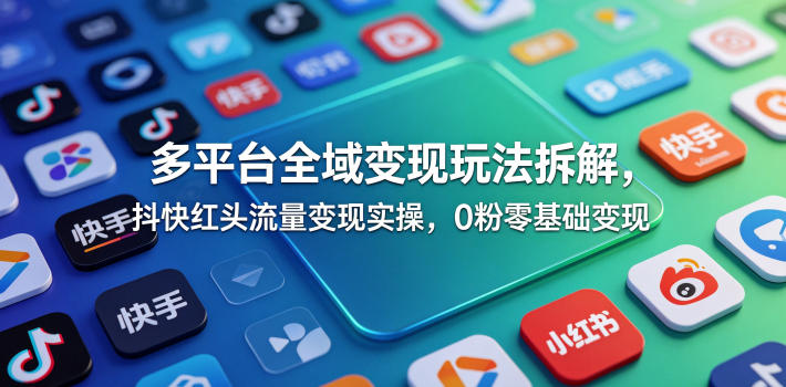 多平台全域变现玩法拆解，抖快红头流量变现实操，0粉零基础变现-悦享网