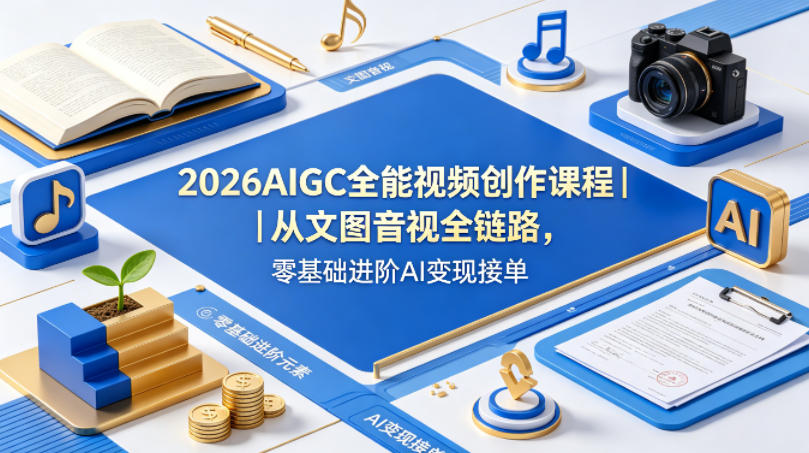 2026AIGC全能视频创作课程｜从文图音视全链路，零基础进阶AI变现接单-悦享网