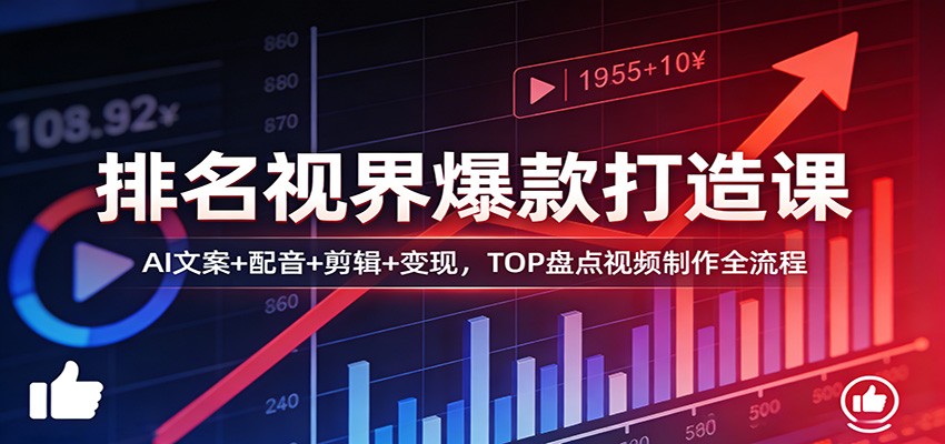 排名视界爆款打造课：AI文案+配音+剪辑+变现，TOP盘点视频制作全流程-悦享网