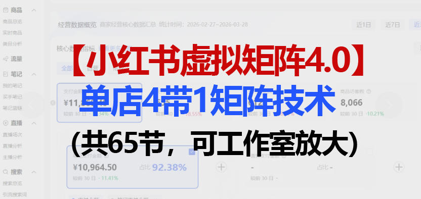 小红书虚拟矩阵4.0技术：单店4带1矩阵(共65节，可工作室放大)-悦享网