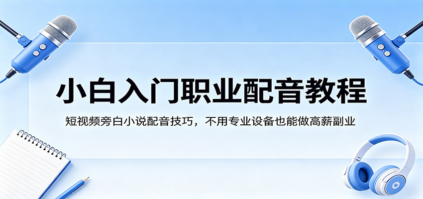 小白入门职业配音教程，短视频旁白小说配音技巧，不用专业设备也能做高薪副业-悦享网