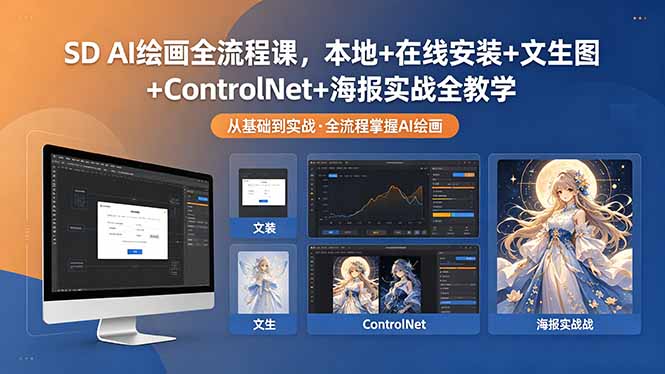 SD AI绘画全流程课，本地+在线安装+文生图+ControlNet+海报实战全教学-悦享网