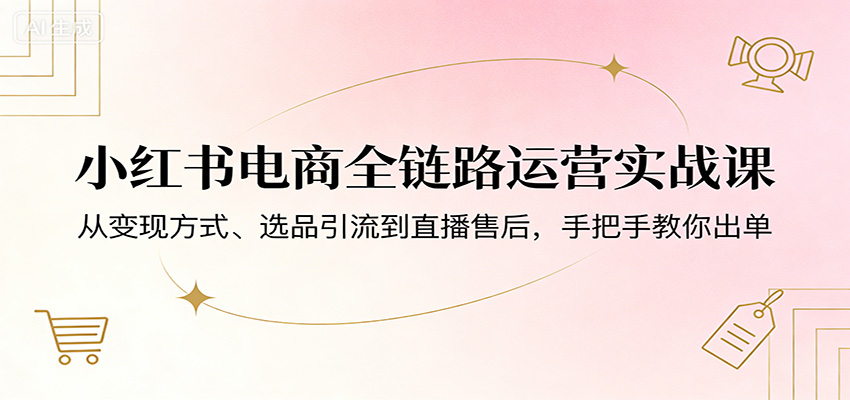 小红书电商全链路运营实战课：从变现方式、选品引流到直播售后，手把手教你出单-悦享网