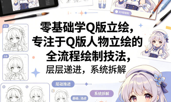 零基础学Q版立绘，专注于Q版人物立绘的全流程绘制技法，层层递进，系统拆解-悦享网