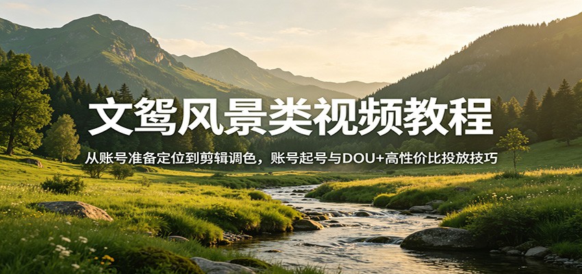 文鸳风景类视频教程：从账号准备定位到剪辑调色，账号起号与DOU+高性价比投放技巧-悦享网